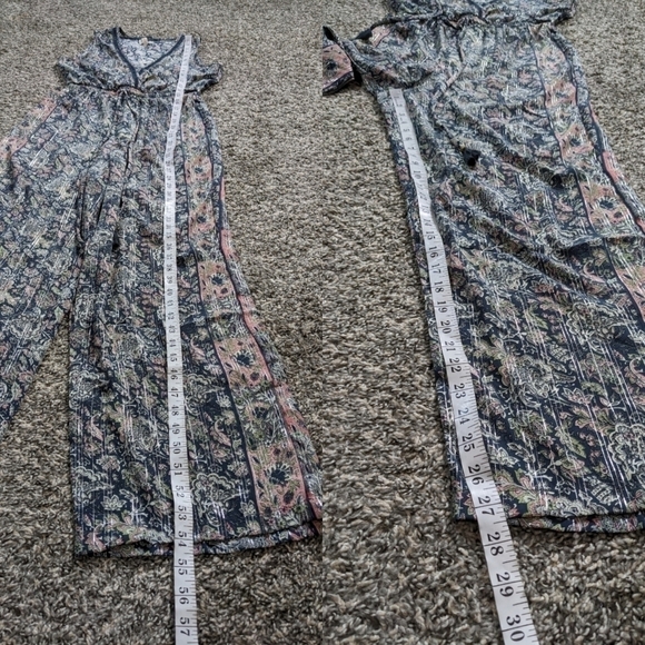Raga blue pink floral & metallic sleeveless v neck lightweight jumpsuit XS - Picture 10 of 13
